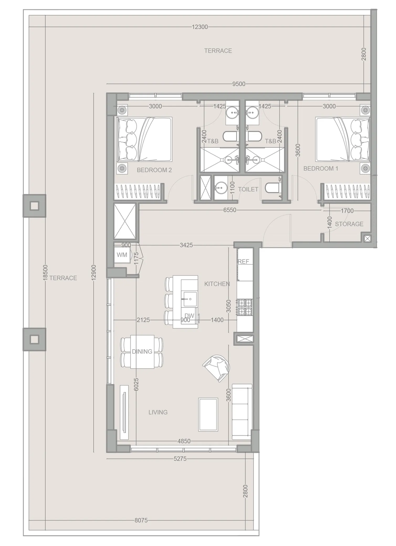 2 BR layout at 1WOOD Residence 2
