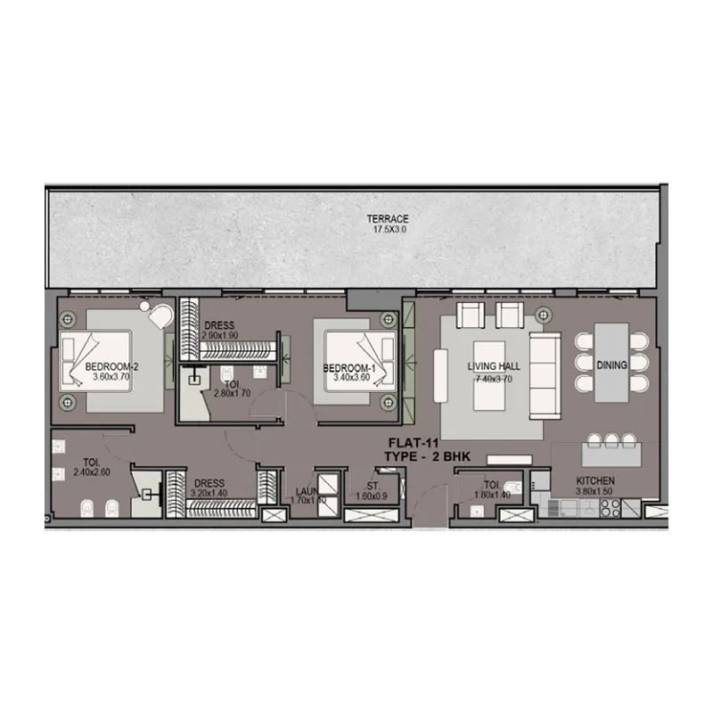 2 BR layout at Helvetia Residences