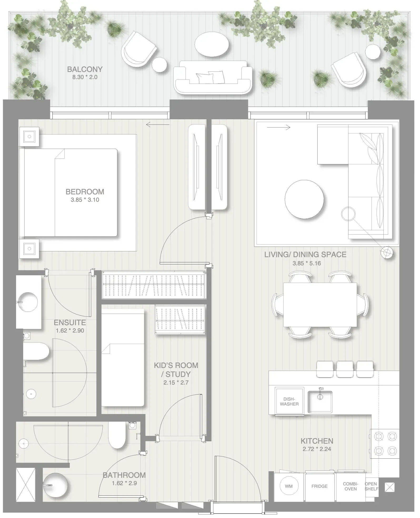 1 BR layout at Sol Levante