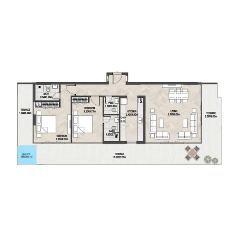 2 BR layout at Trinity