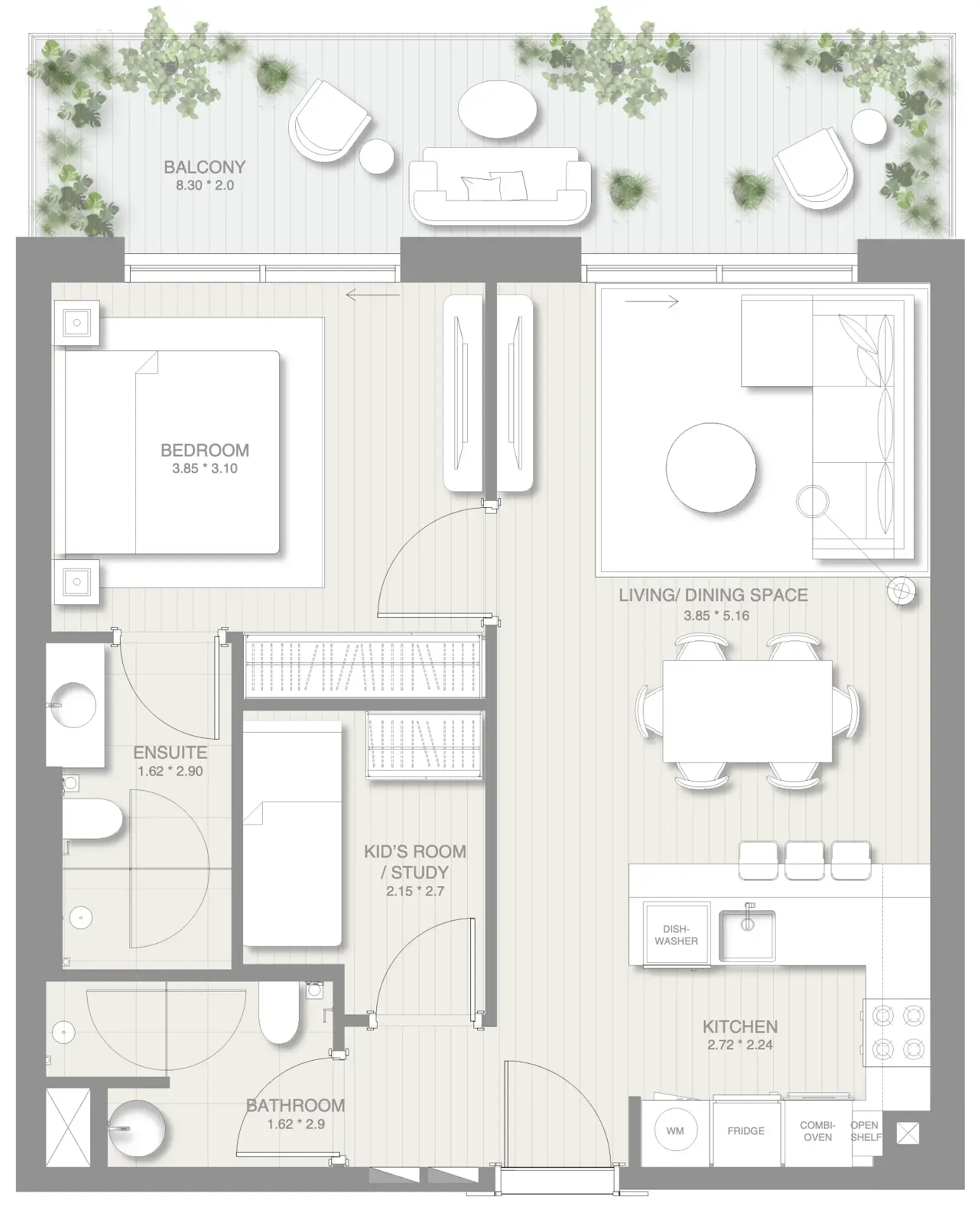 1 BR layout at Sol Levante