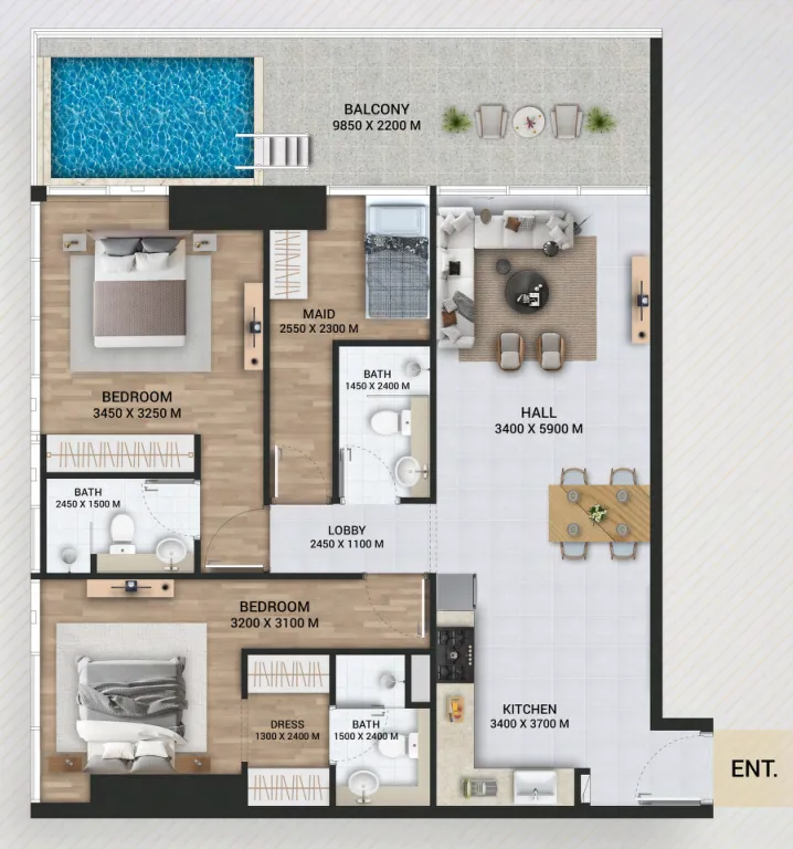 2 BR layout at Empire Lake Views