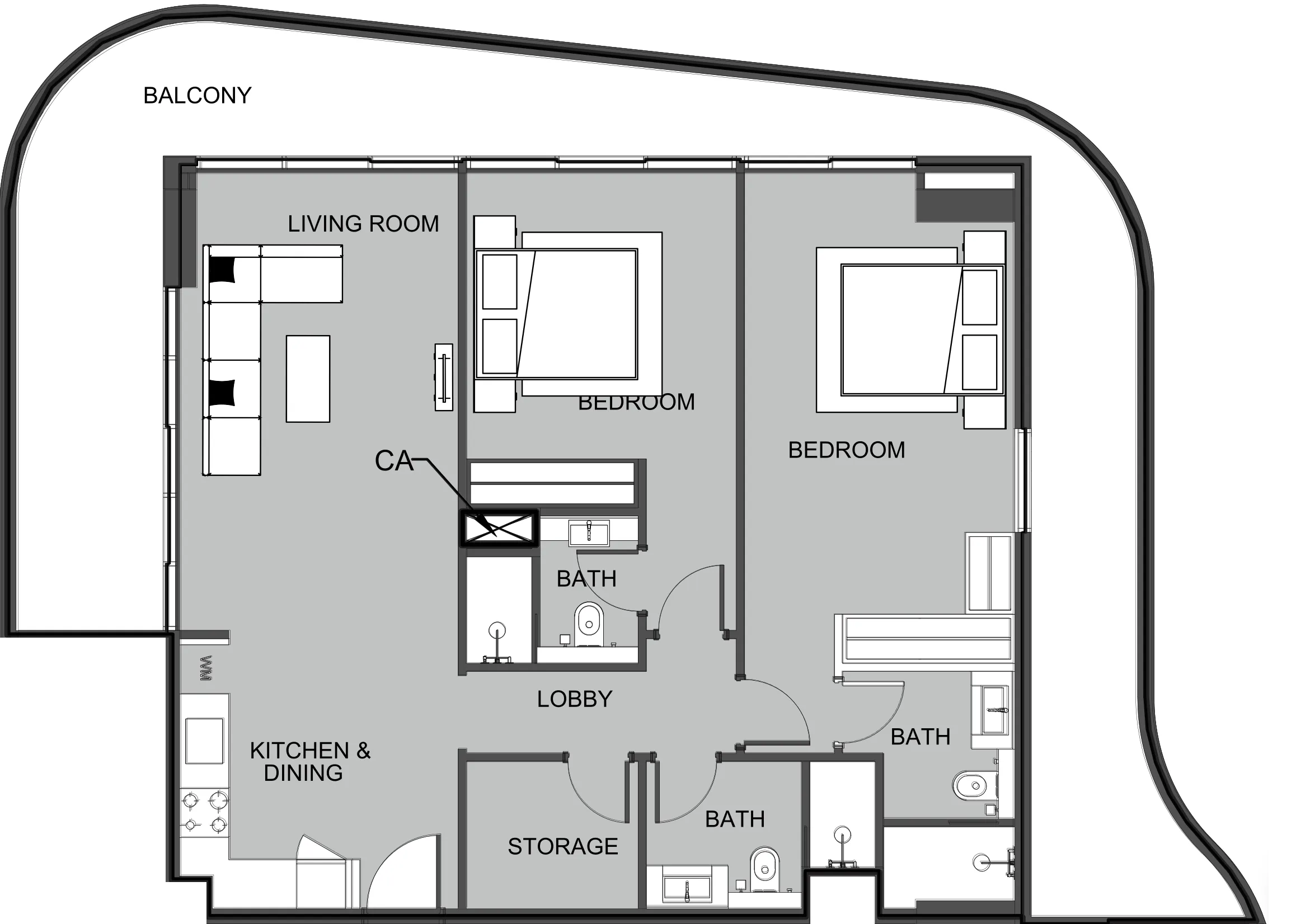 2 BR layout at The Boulevard