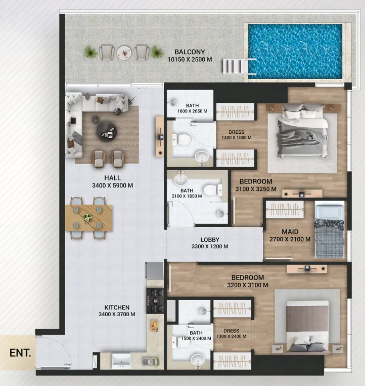 2 BR layout at Empire Lake Views