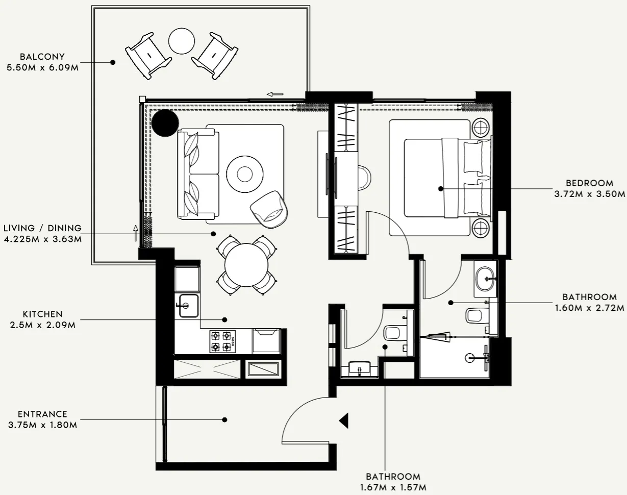 1 BR layout at Azizi Venice 