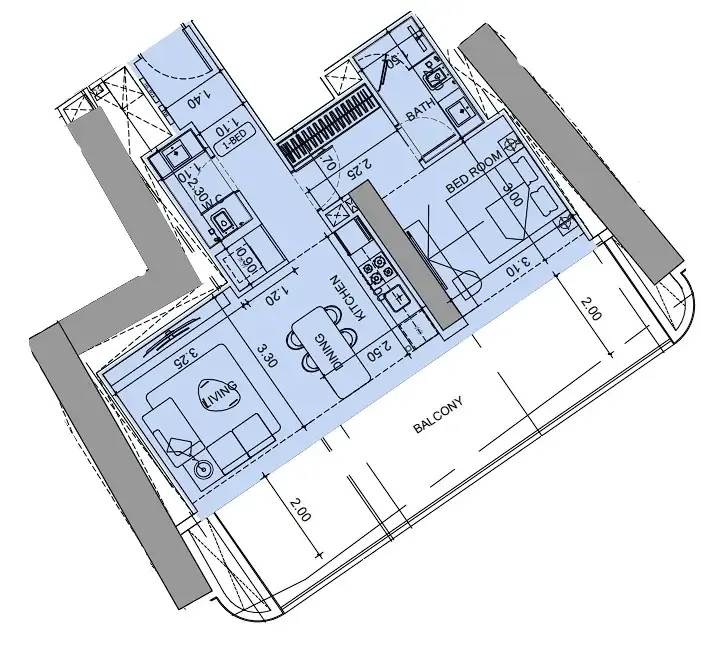 1 BR layout at Vision Iconic