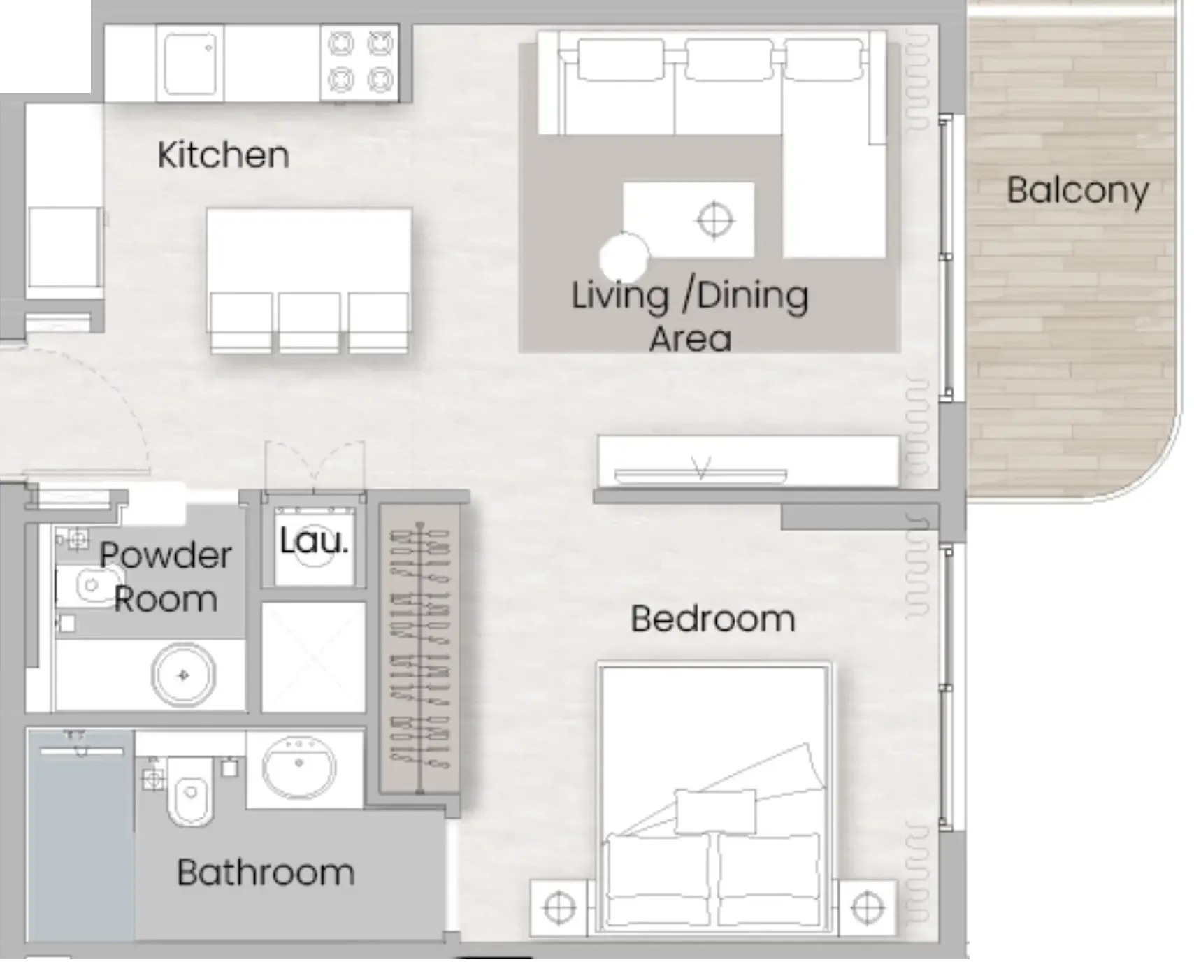 1 BR layout at One Beverly