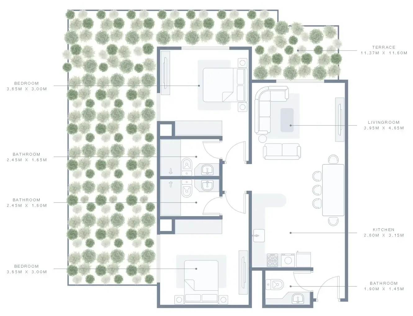 2 BR layout at Azizi Plaza