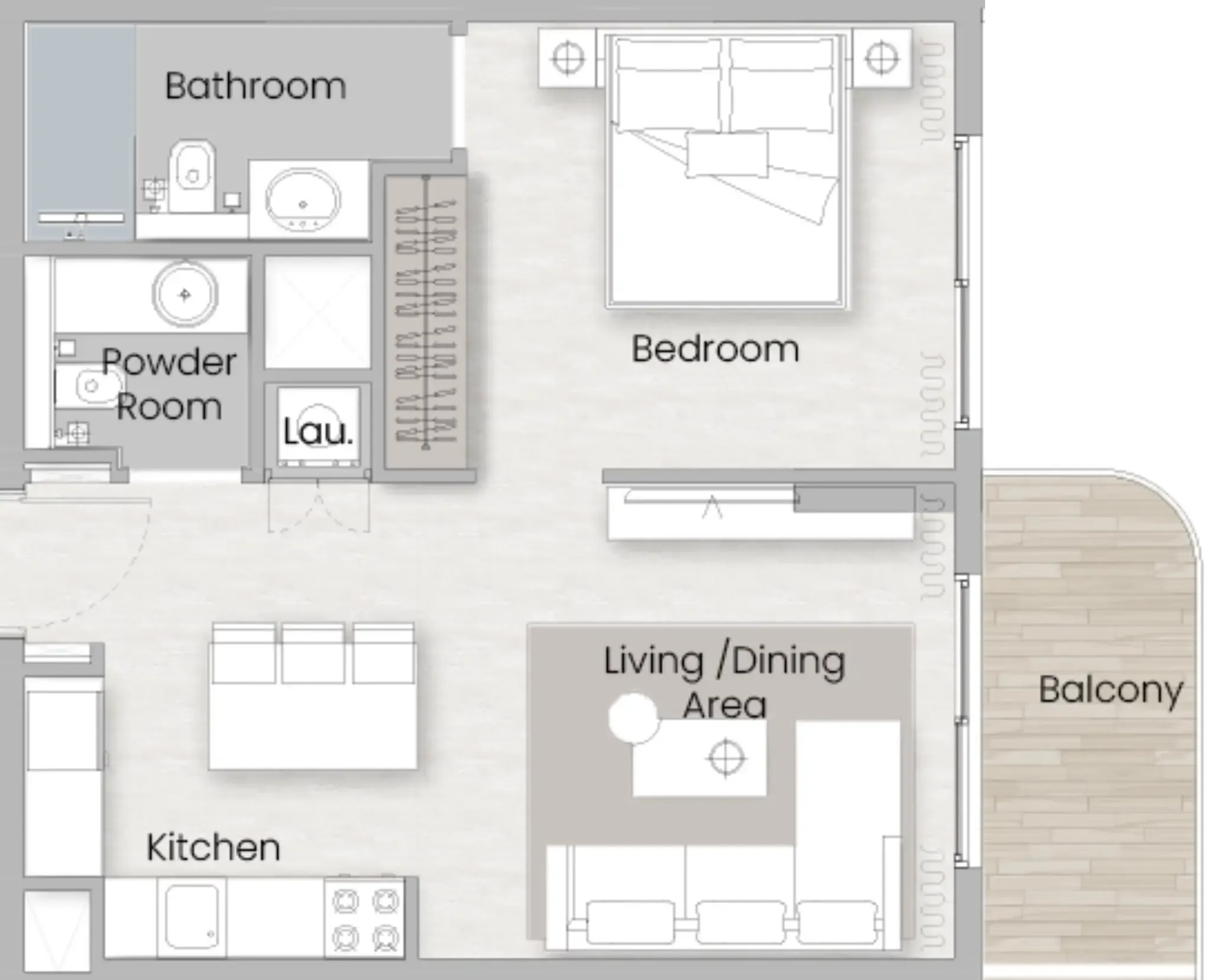 1 BR layout at One Beverly