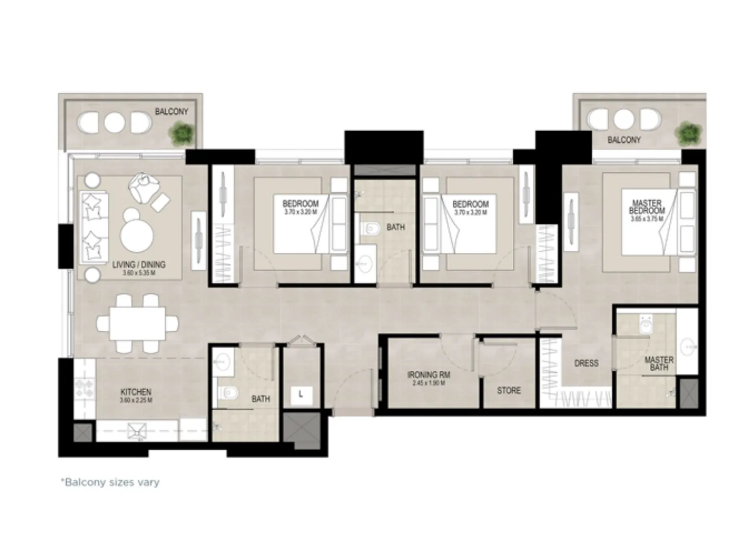 3 BR layout at Haya on the Park