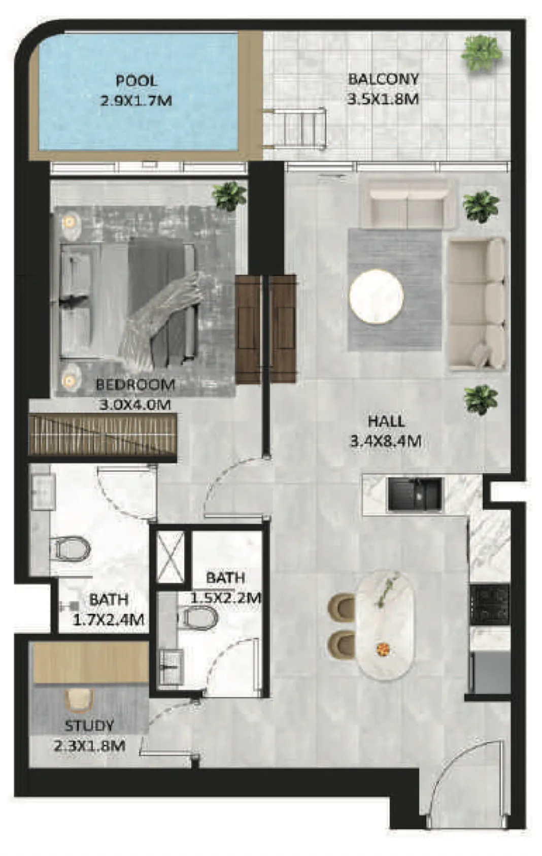 1 BR layout at SquareX Residence