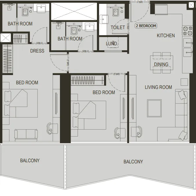 2 BR layout at Binghatti Haven
