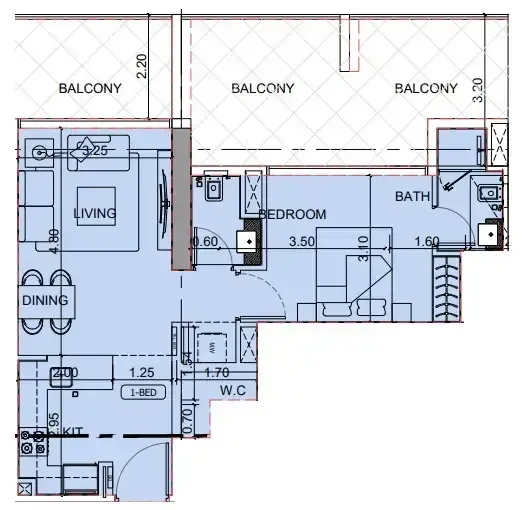 1 BR layout at Binghatti Cullinan