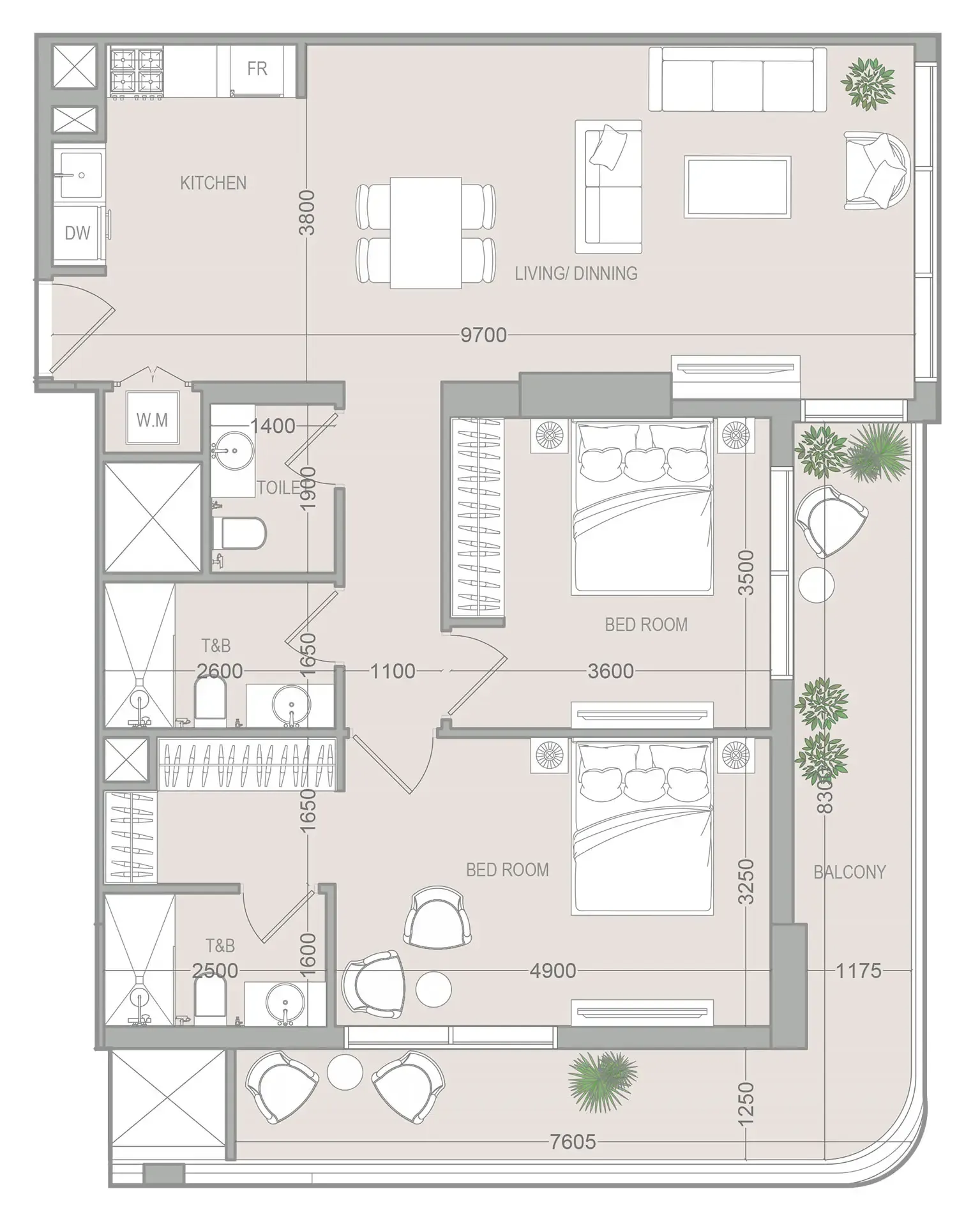 2 BR layout at VERDAN1A 5