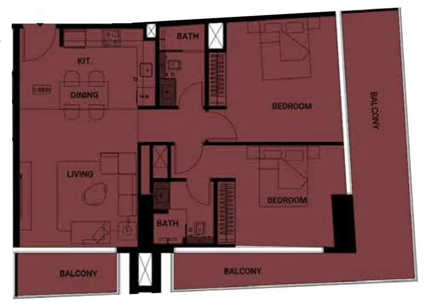 2 BR layout at Binghatti Ruby