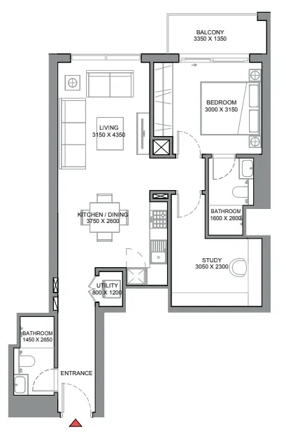 1 BR layout at 350 Riverside Crescent