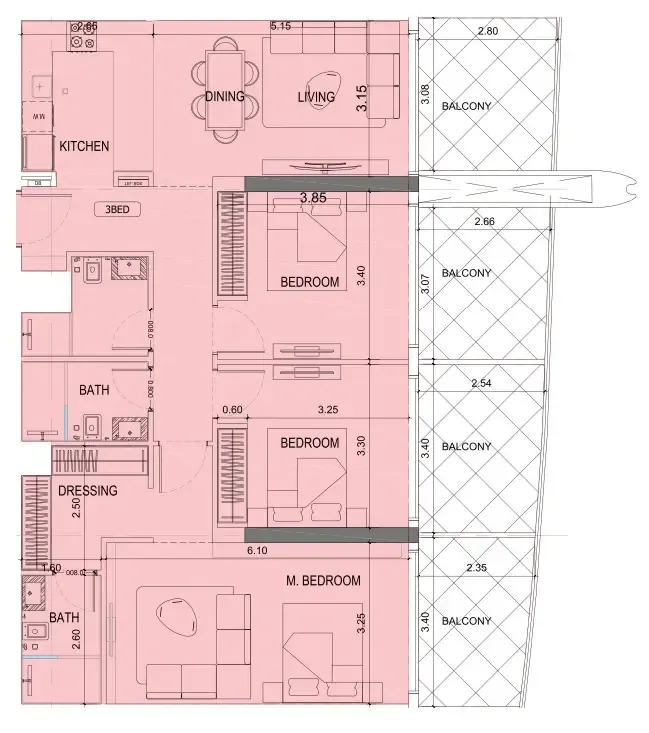 3 BR layout at Project Maybach