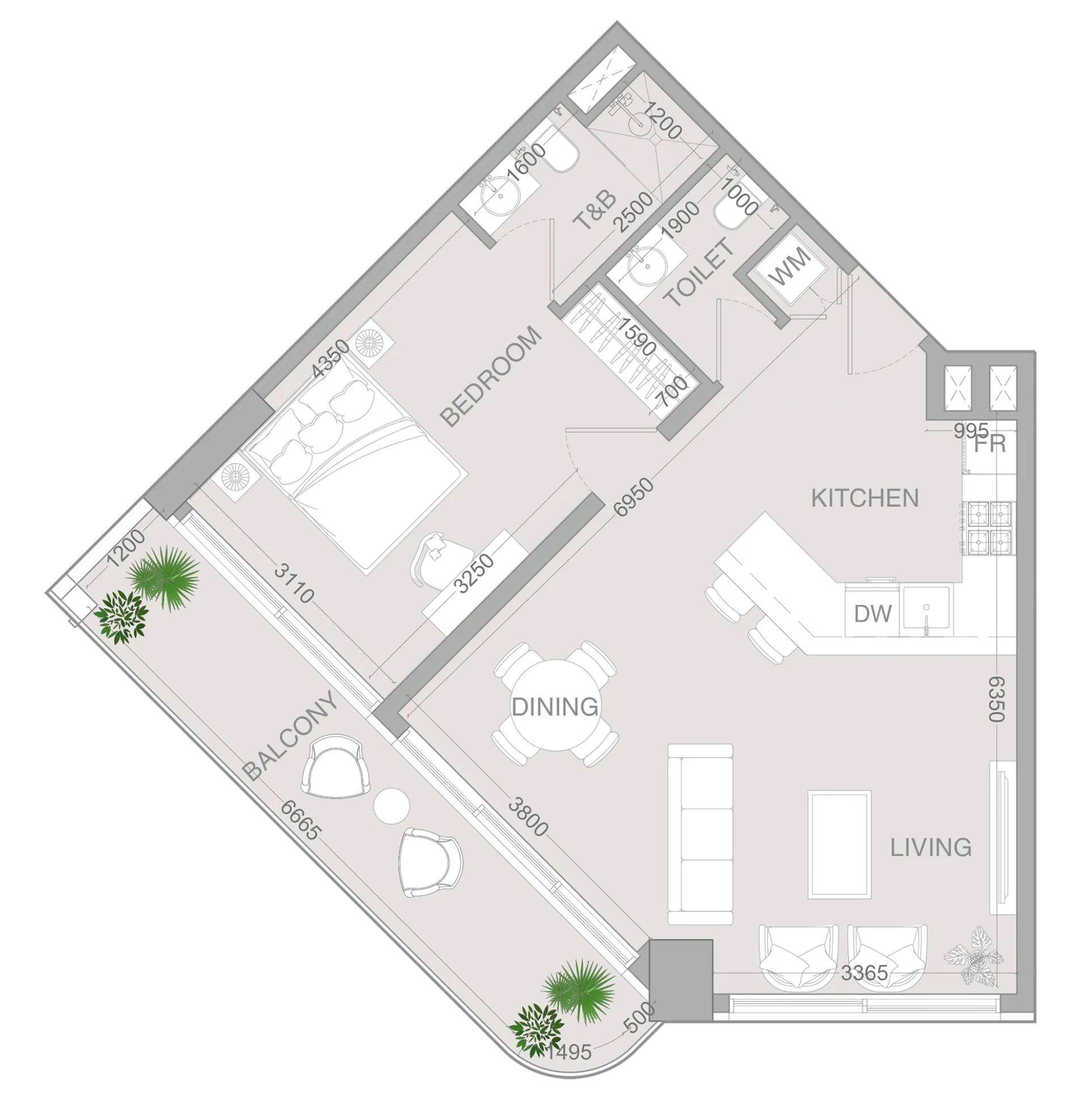 1 BR layout at VERDAN1A 4