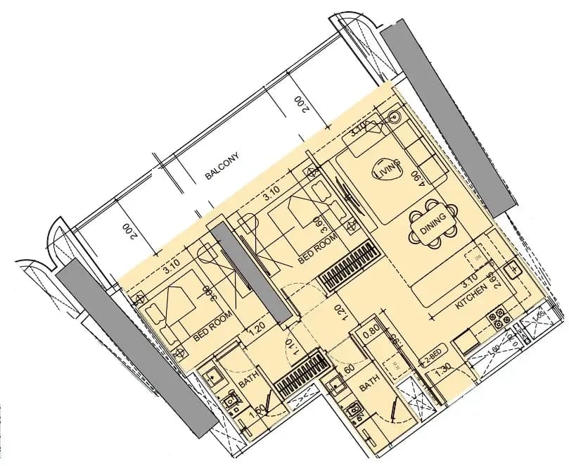 2 BR layout at Vision Iconic