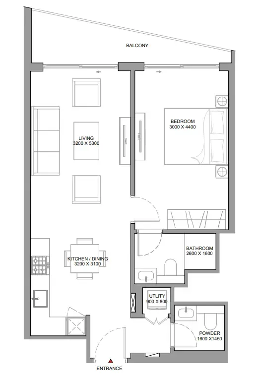 1 BR layout at The Serene at Sobha Central