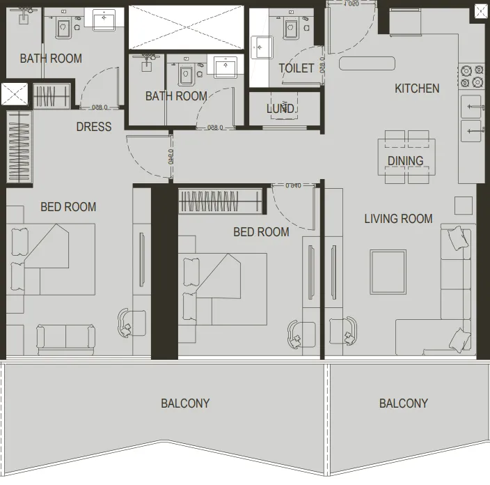 2 BR layout at Binghatti Haven
