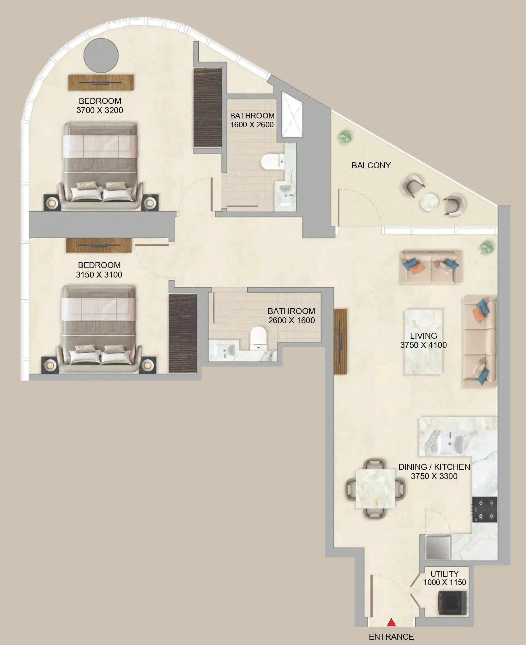 2 BR layout at Skyvue Altier