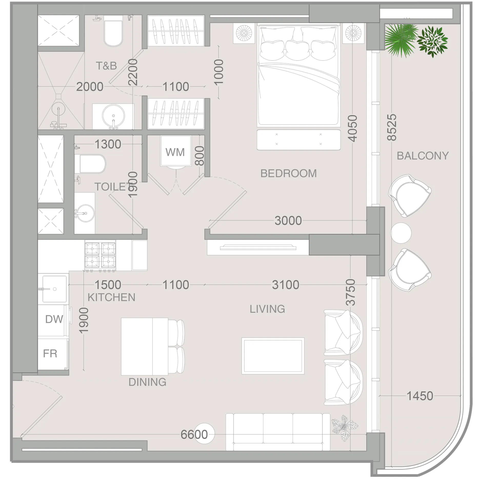 1 BR layout at ALTA V1EW