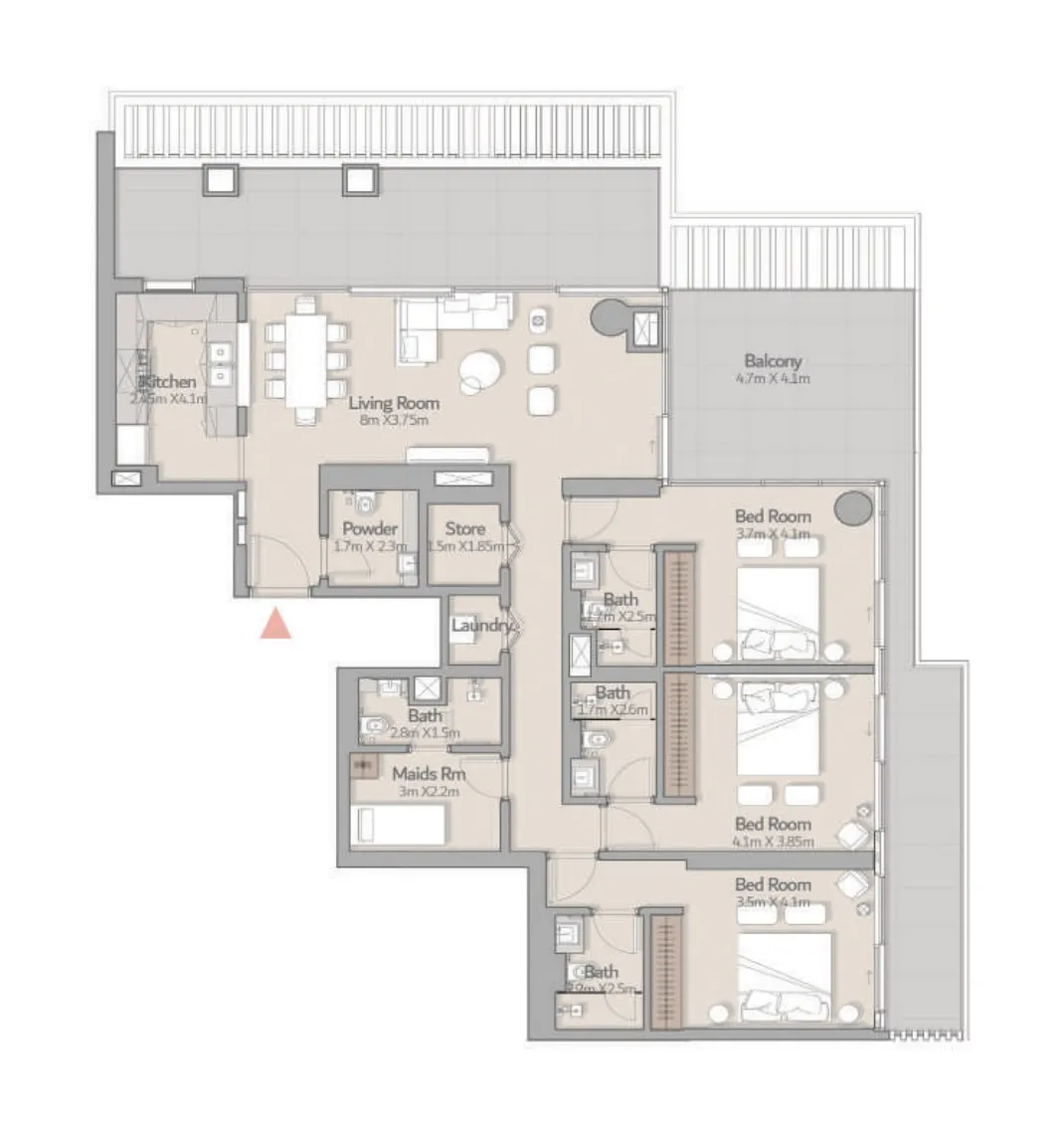 3 BR layout at South Square Tower S1