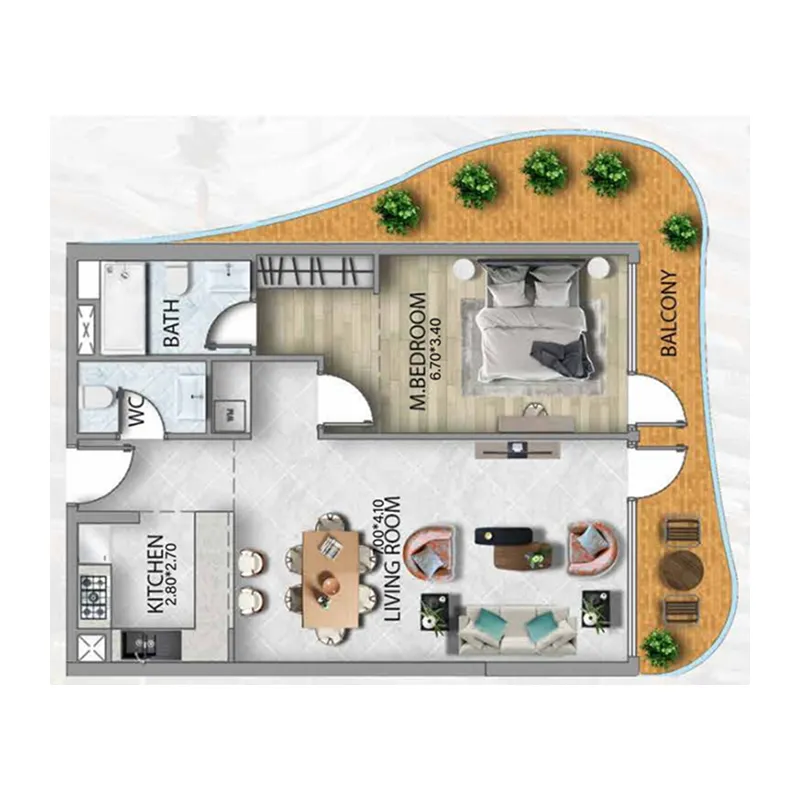1 BR layout at 311 Boulevard