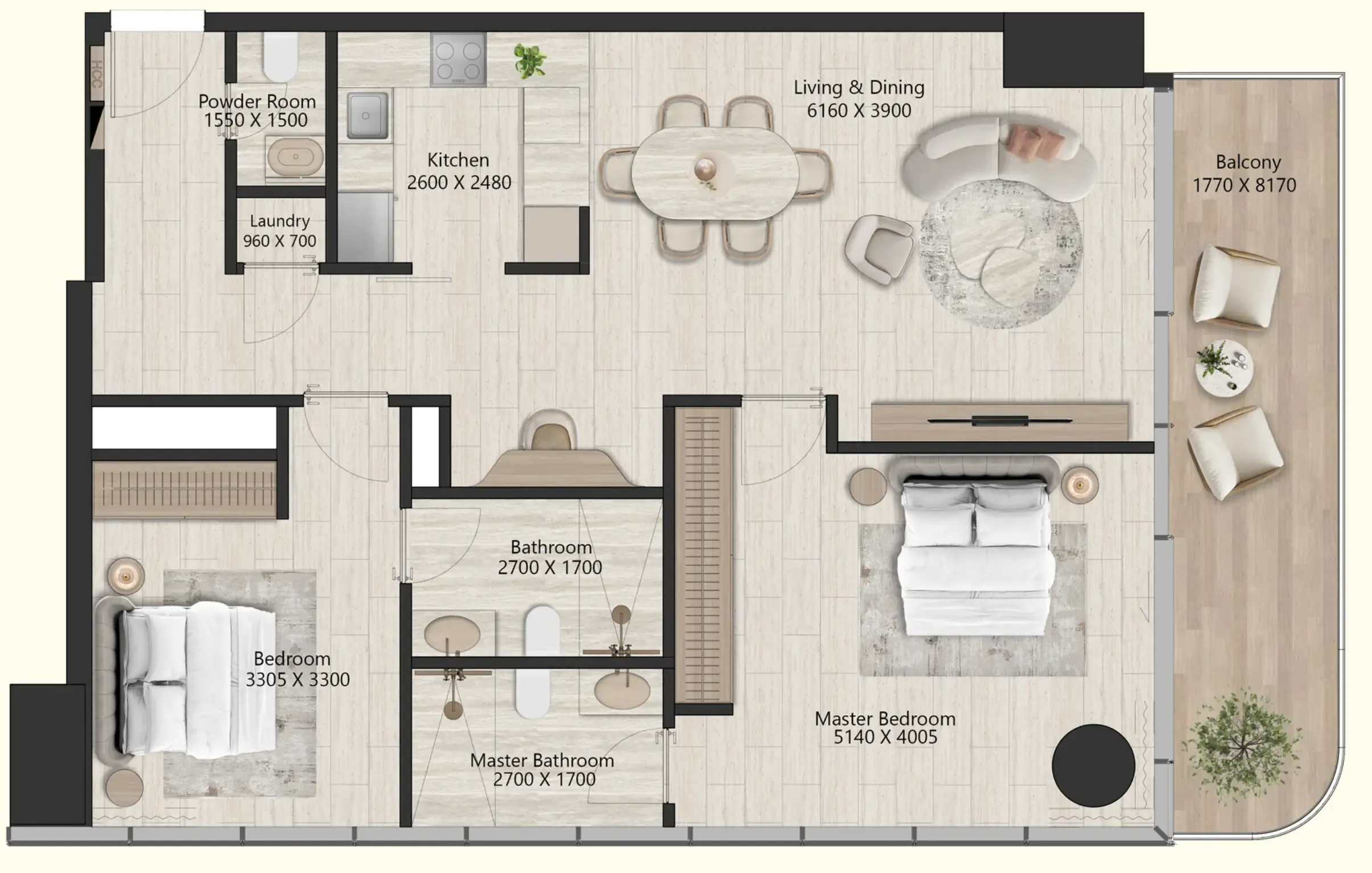 2 BR layout at Il Vento