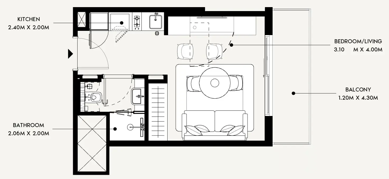 0 BR layout at Azizi David