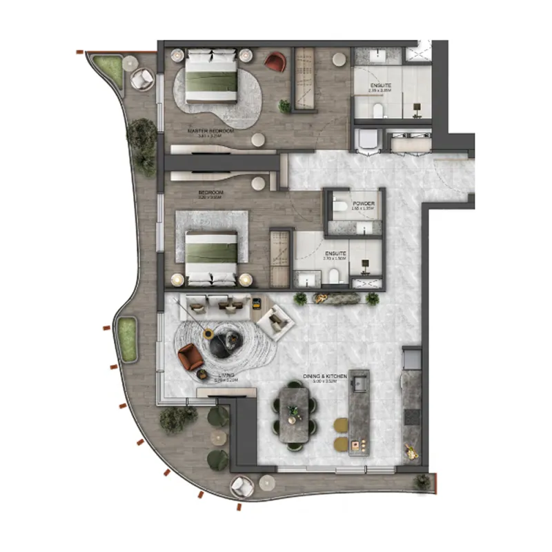 2 BR layout at Kanyon by Beyond