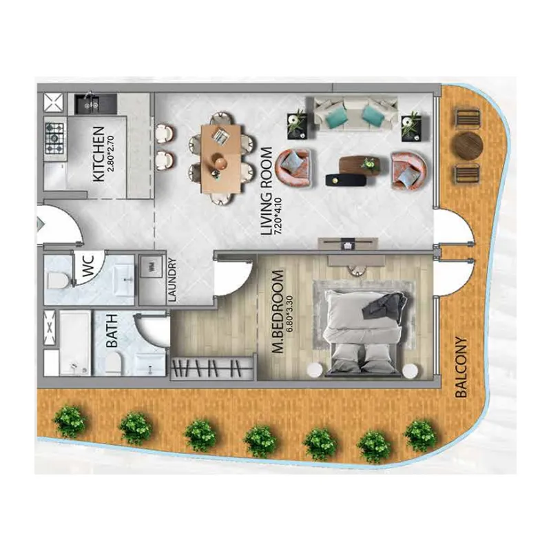 1 BR layout at 311 Boulevard