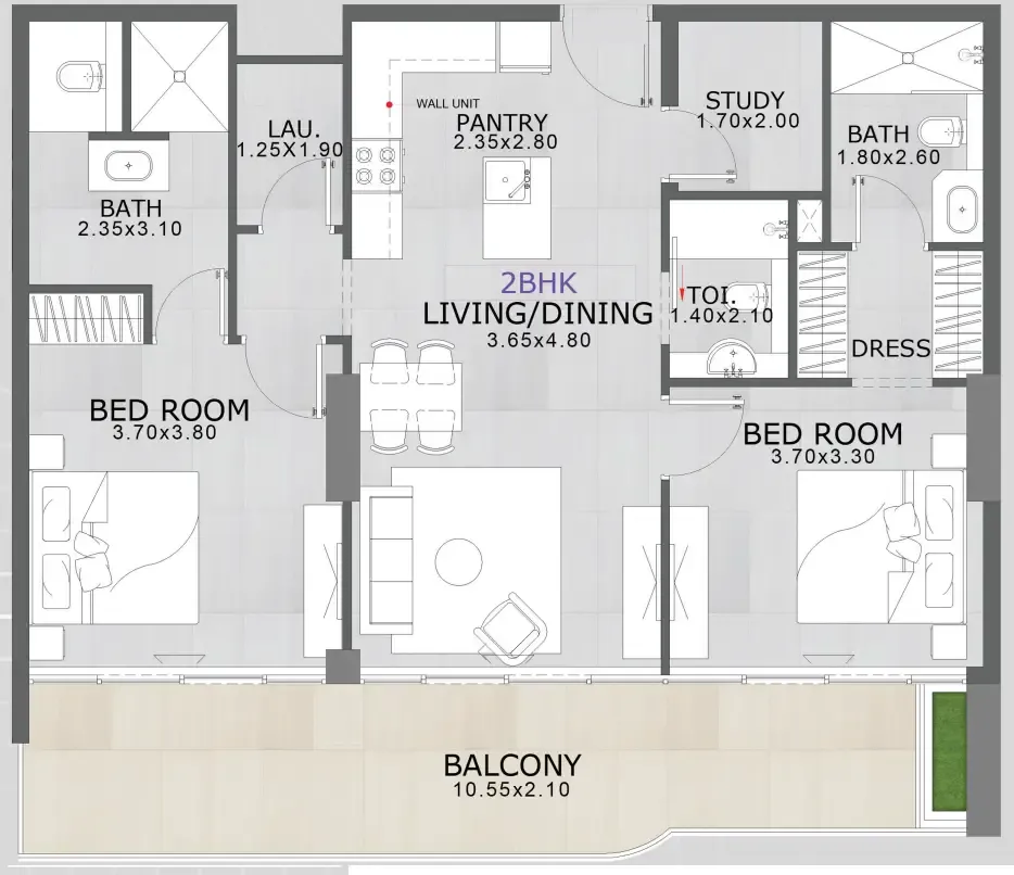 2 BR layout at Floarea Skies