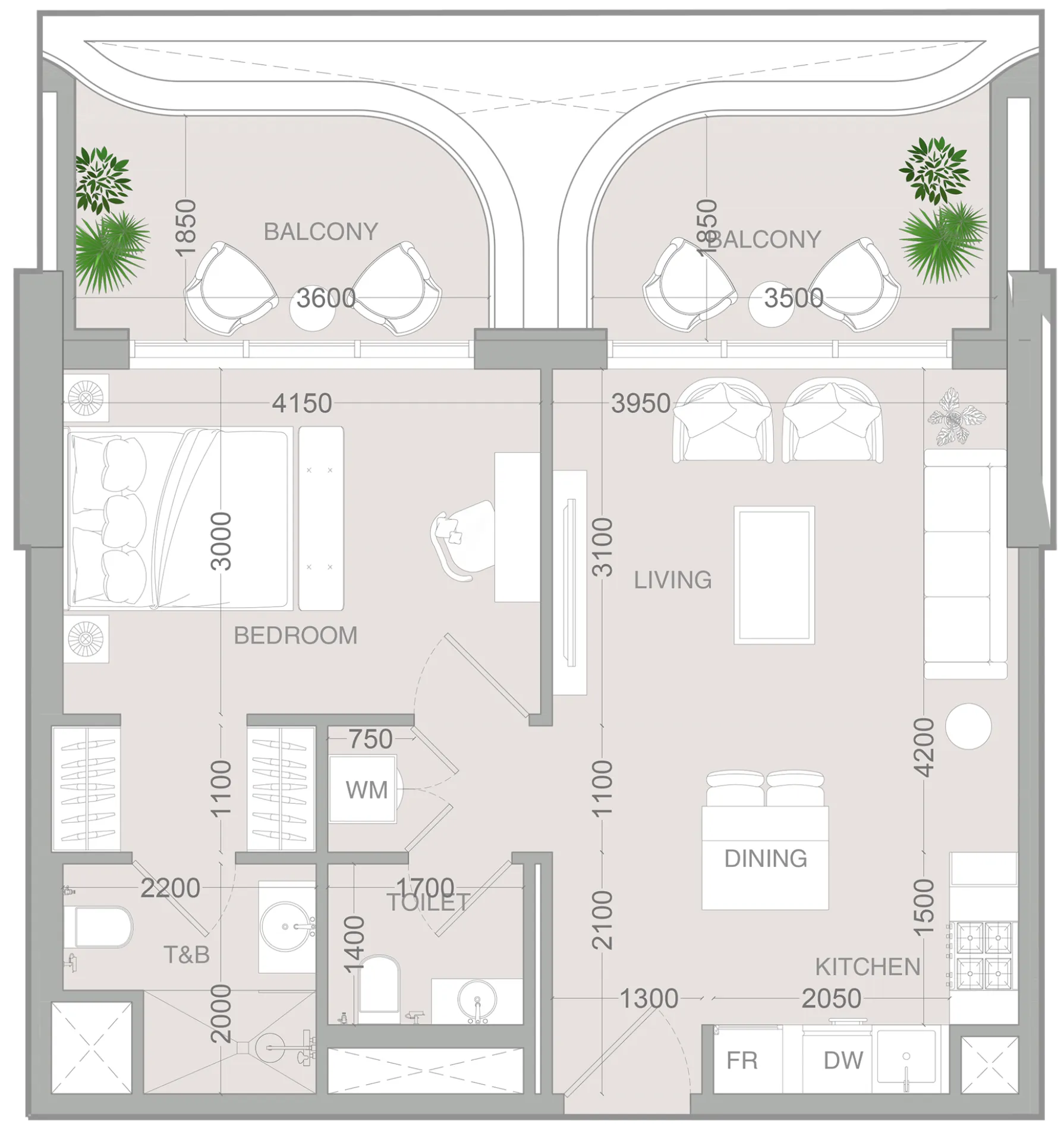 1 BR layout at ALTA V1EW
