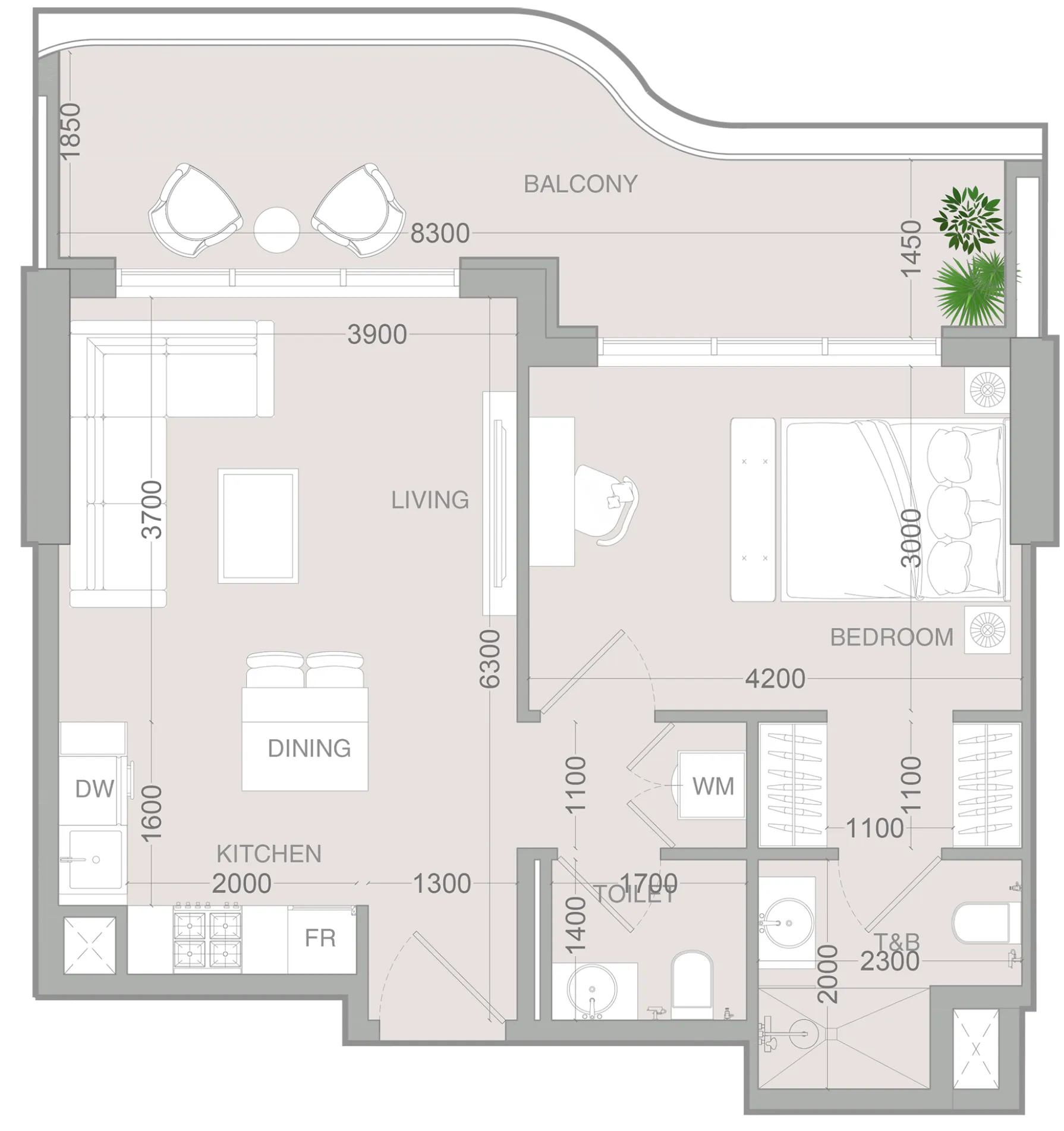 1 BR layout at ALTA V1EW