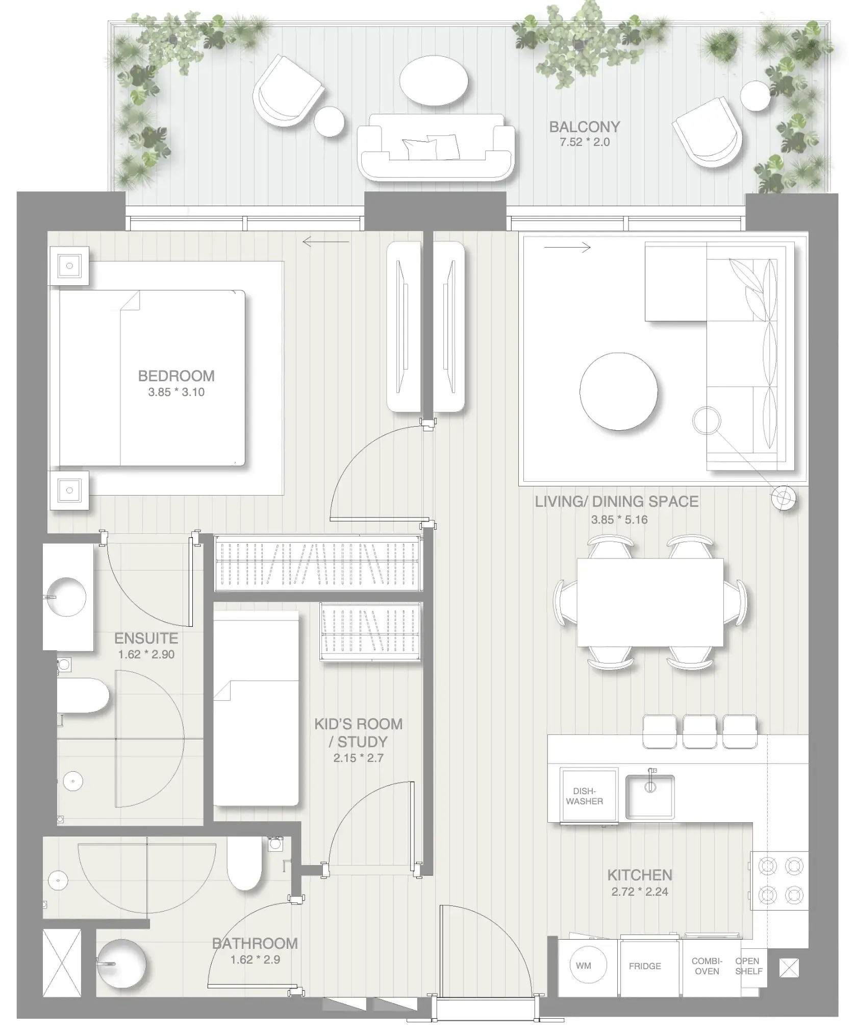 1 BR layout at Sol Levante