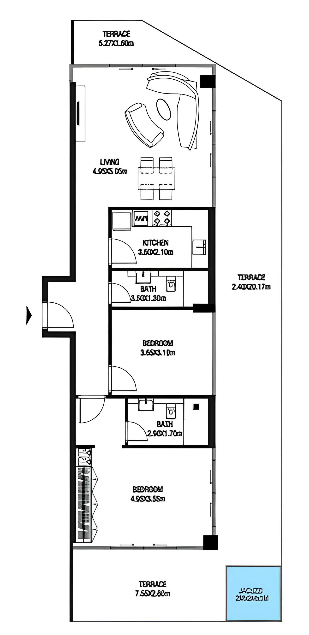 2 BR layout at Trinity