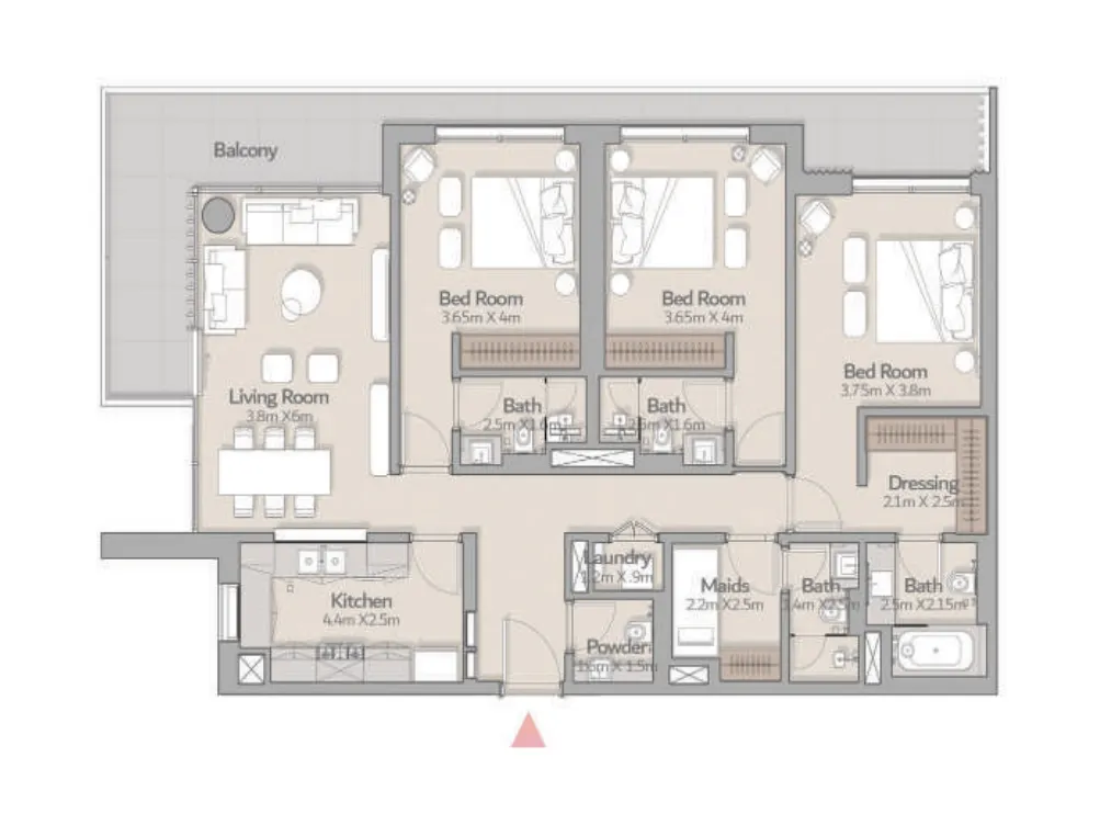 3 BR layout at South Square Tower S1