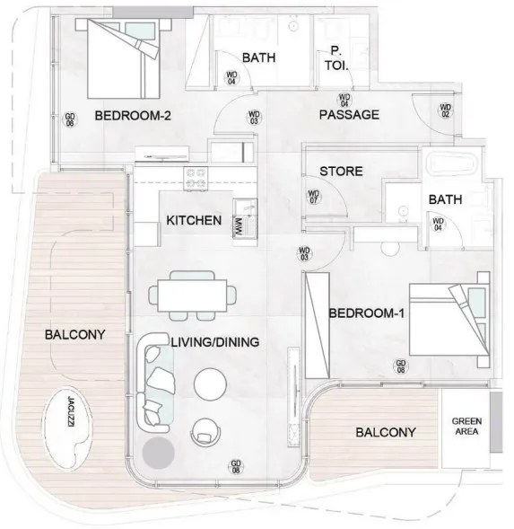 2 BR layout at Treppan Serenique Residences