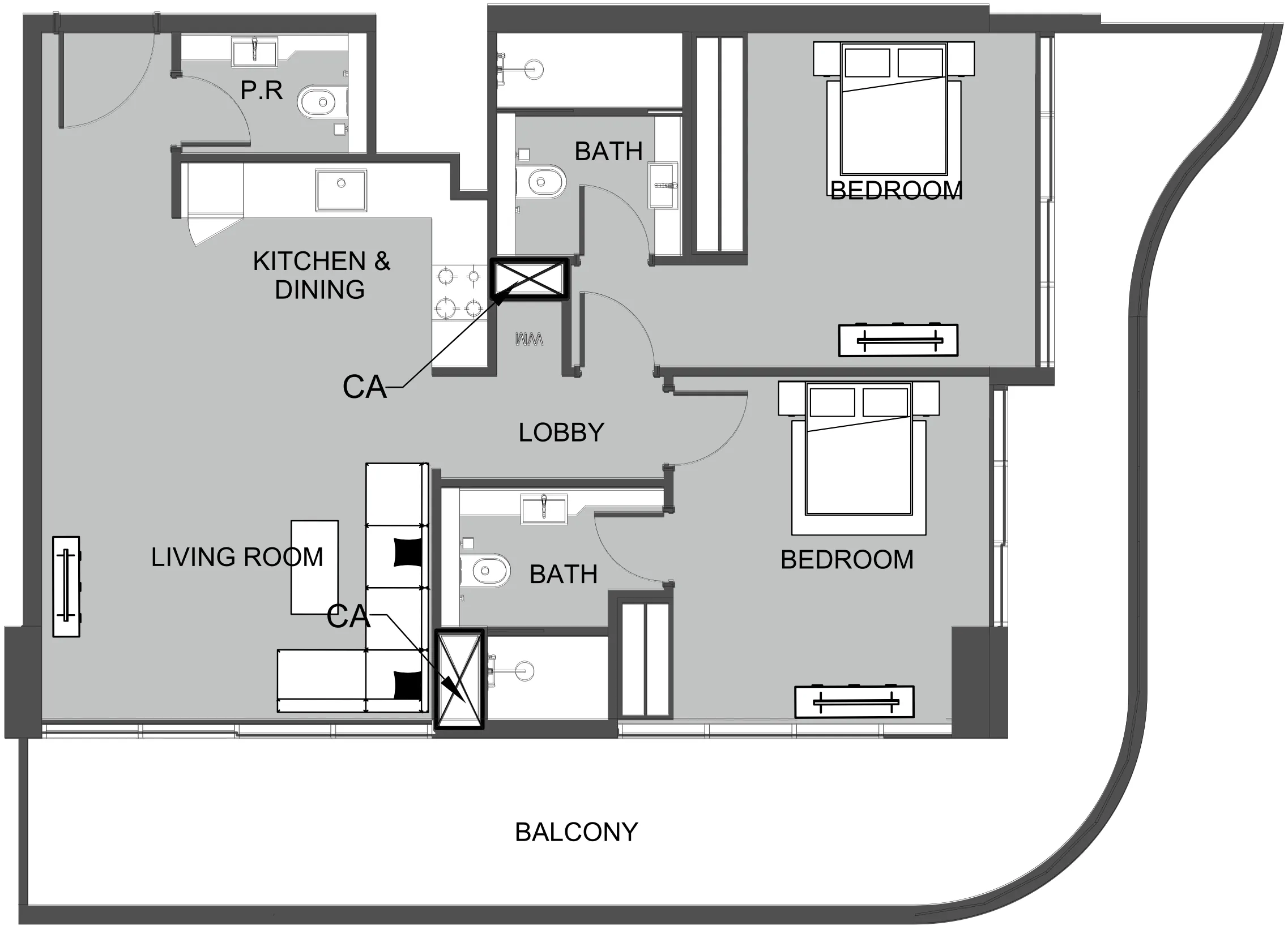 2 BR layout at The Boulevard