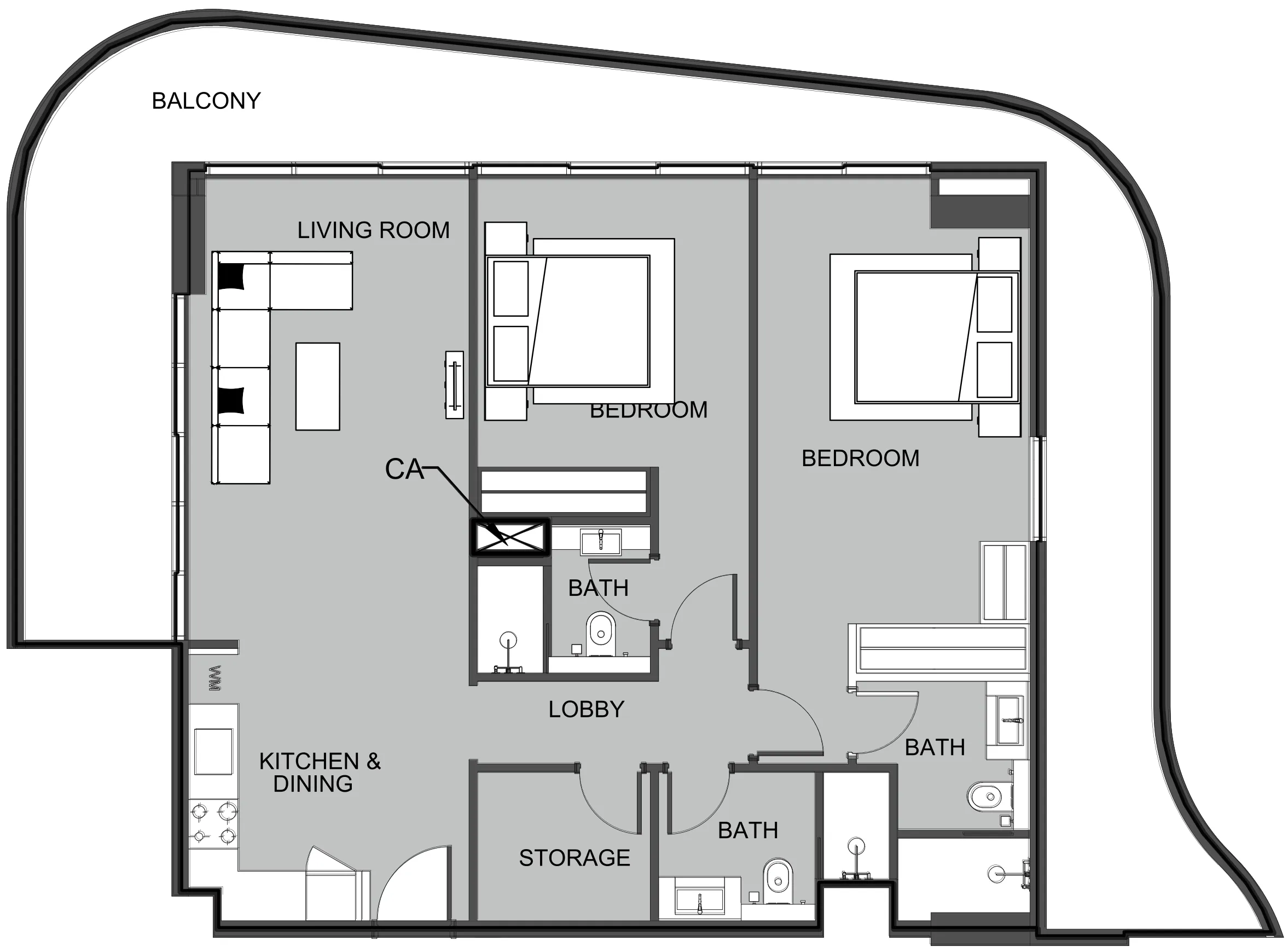 2 BR layout at The Boulevard