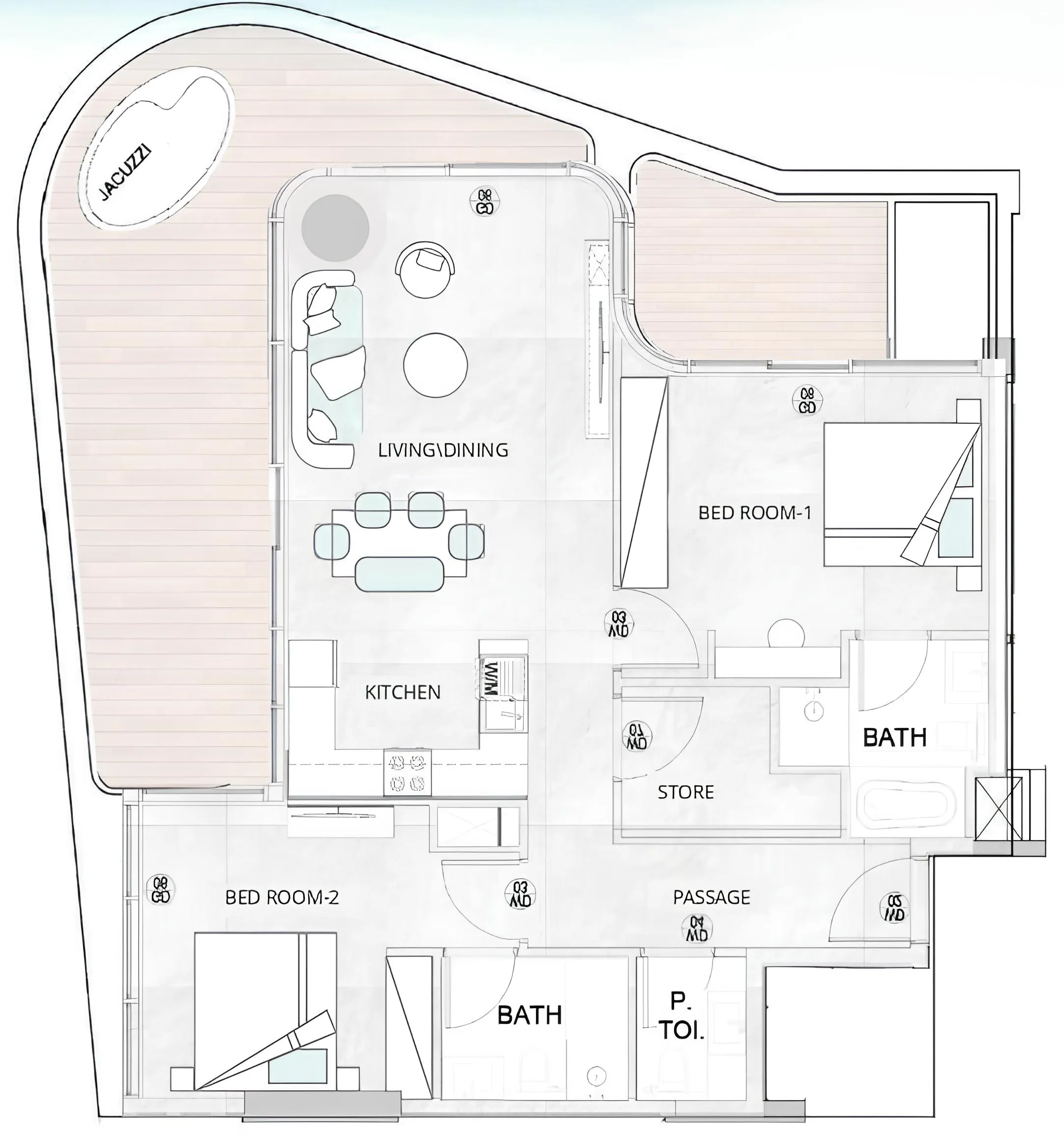 2 BR layout at Treppan Serenique Residences