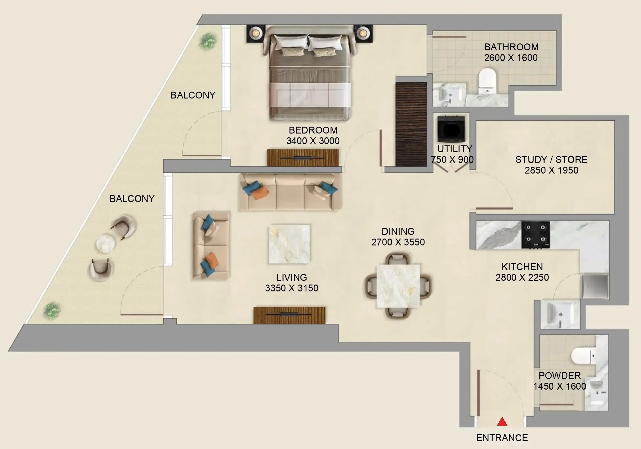 1 BR layout at Skyvue Altier