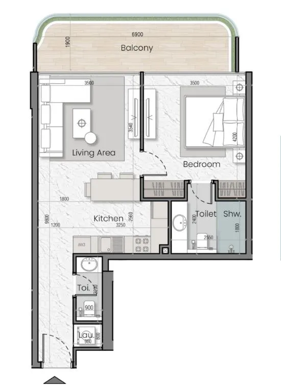 1 BR layout at I'Sola Bella