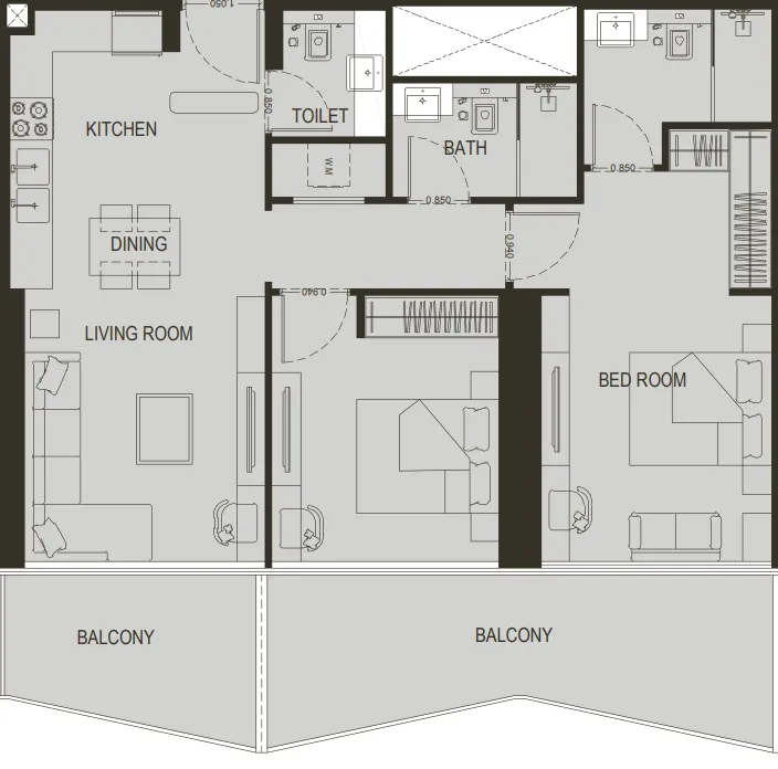 2 BR layout at Binghatti Haven