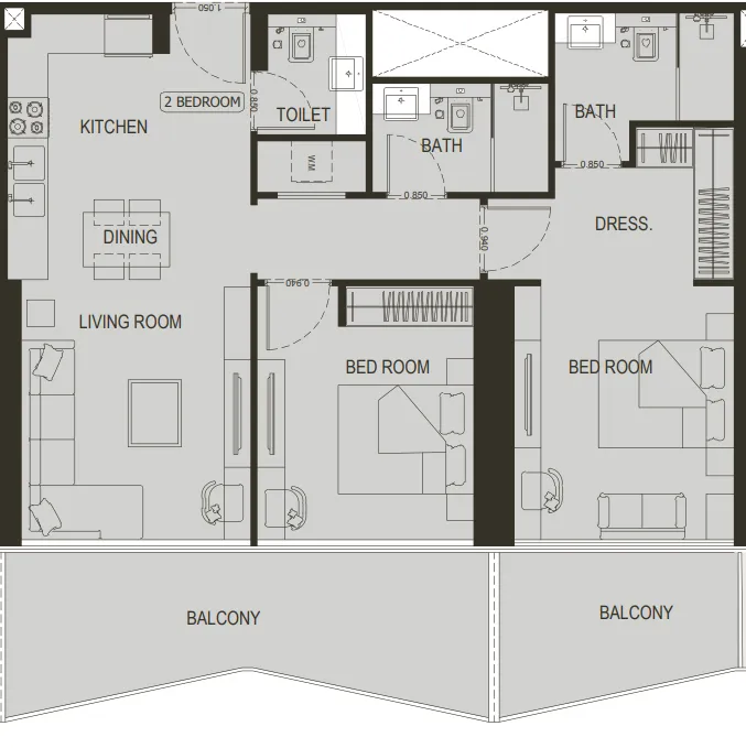 2 BR layout at Binghatti Haven