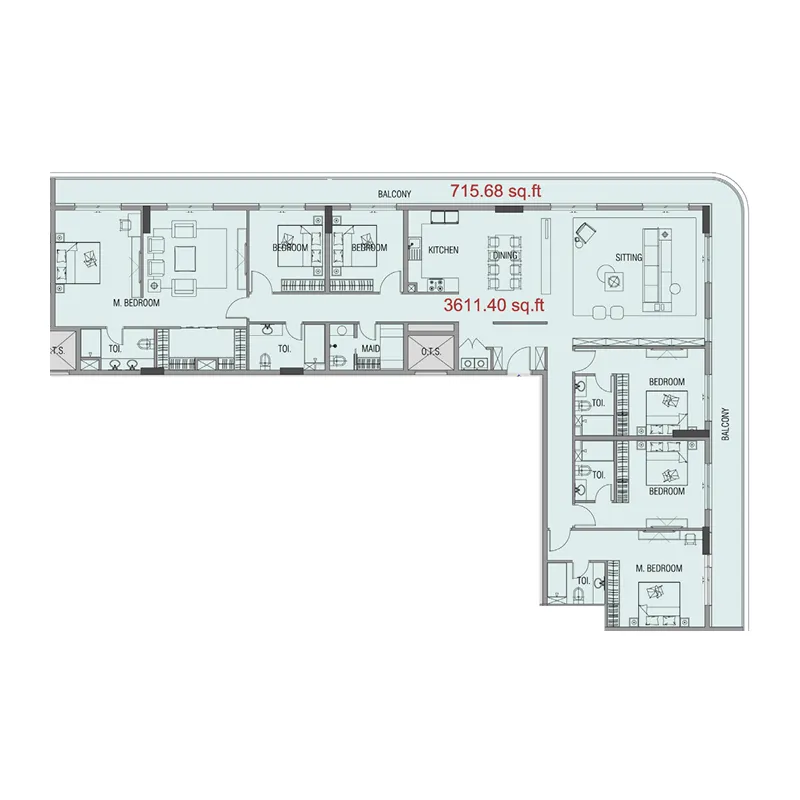 6 BR layout at Forest City