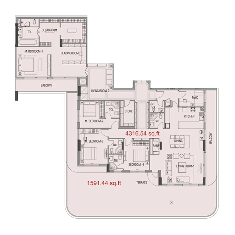 4 BR layout at Forest City