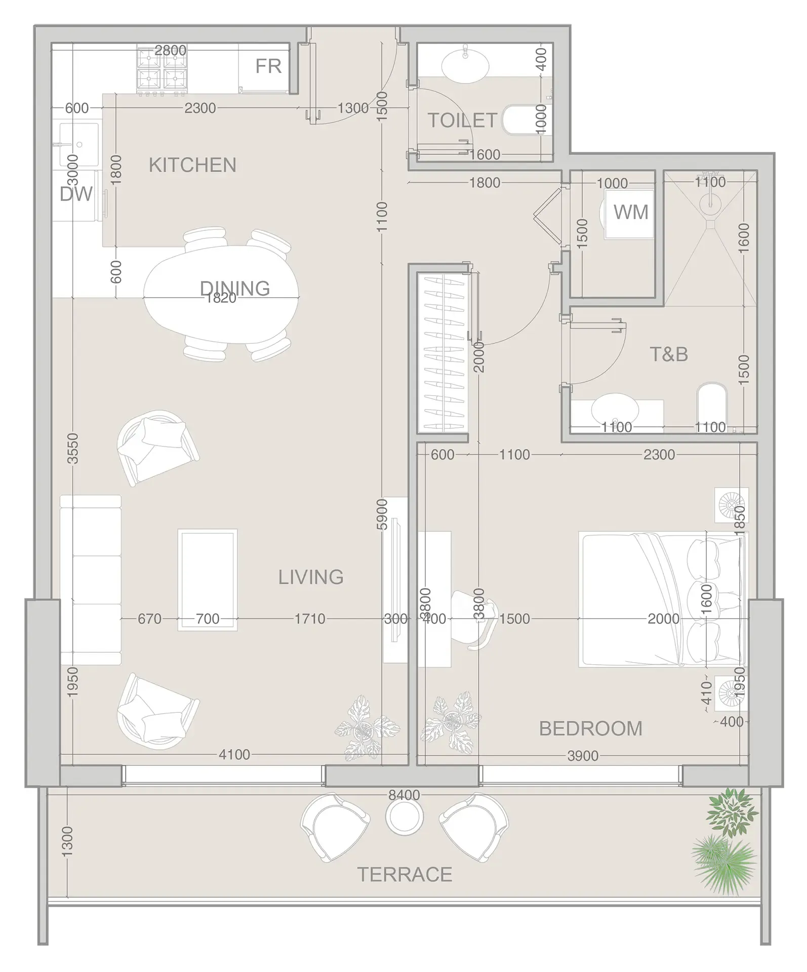 1 BR layout at V1VID Tower